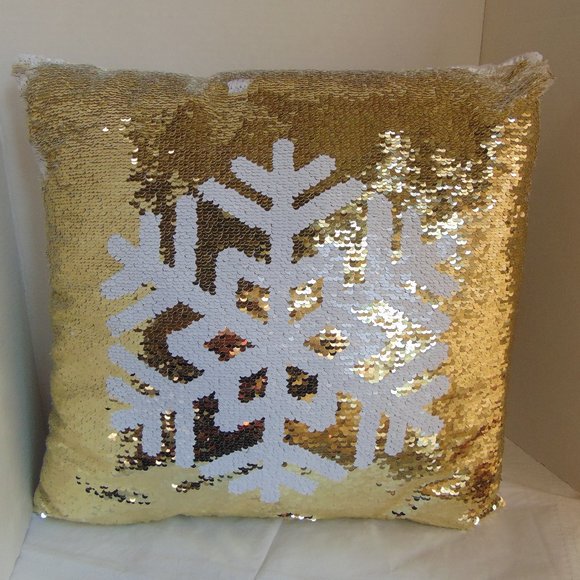 Sparkly Snowflake Throw Pillow Holiday Decor NWOT Gold ~ White - Picture 1 of 6